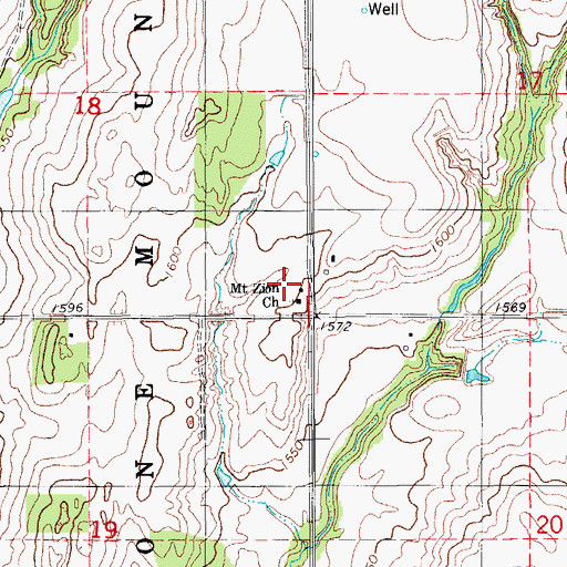 Topographic Map of Mount Zion Church, OK
