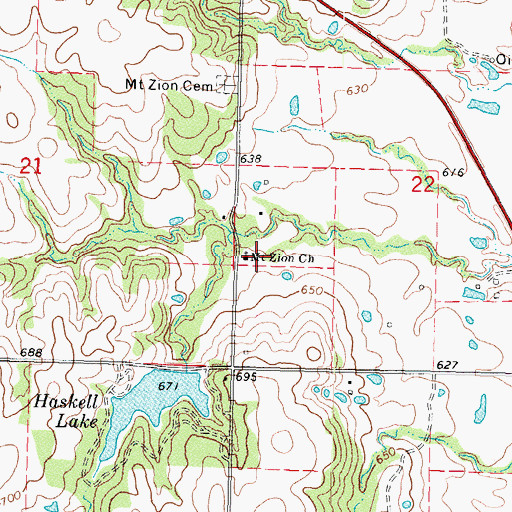 Topographic Map of Mount Zion Church, OK