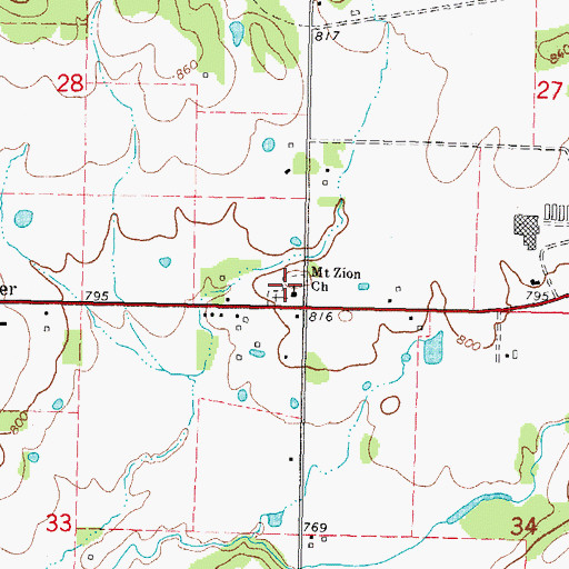 Topographic Map of Mount Zion Church, OK