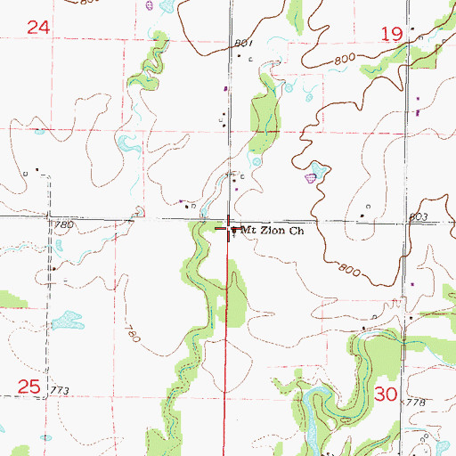Topographic Map of Mount Zion Church, OK