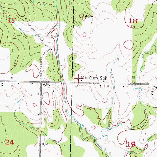 Topographic Map of Mount Zion School, OK