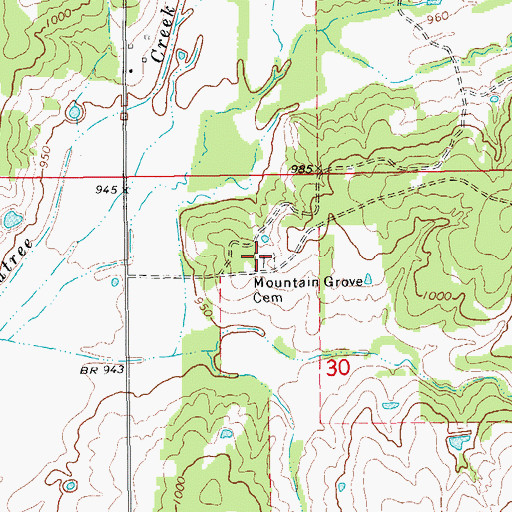 Topographic Map of Mountain Grove Cemetery, OK