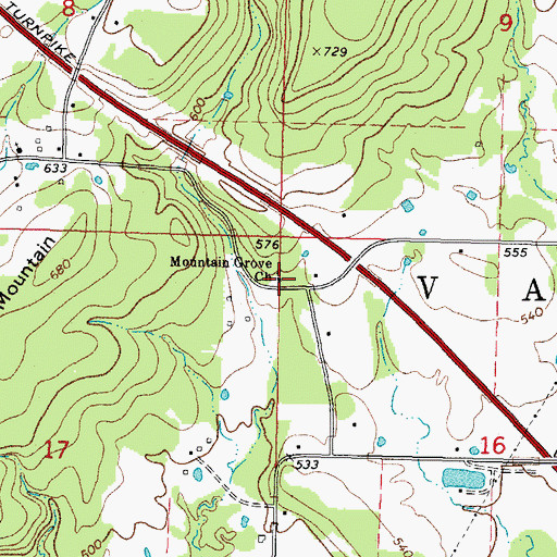Topographic Map of Mountain Grove Church, OK
