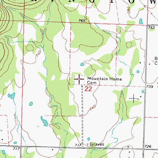 Topographic Map of Mountain Home Cemetery, OK