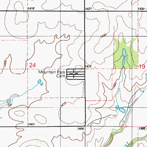 Topographic Map of Mountain Park Cemetery, OK