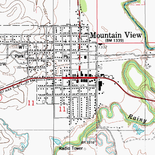 Topographic Map of Mountain View, OK