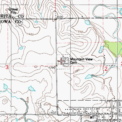 Topographic Map of Mountain View Cemetery, OK