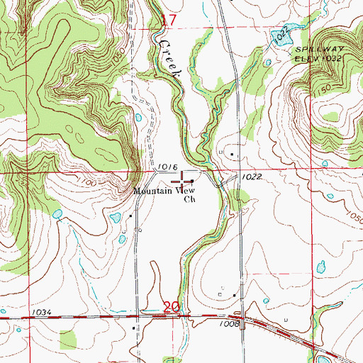 Topographic Map of Mountain View Church, OK