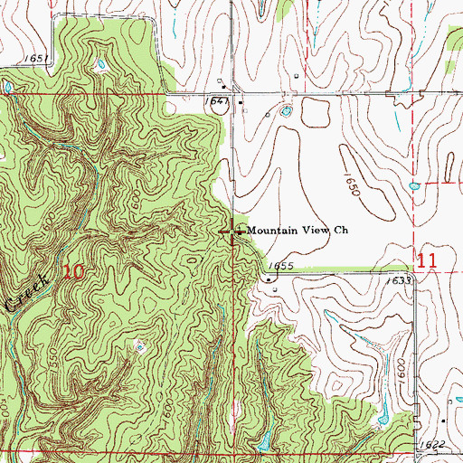 Topographic Map of Mountain View Church, OK