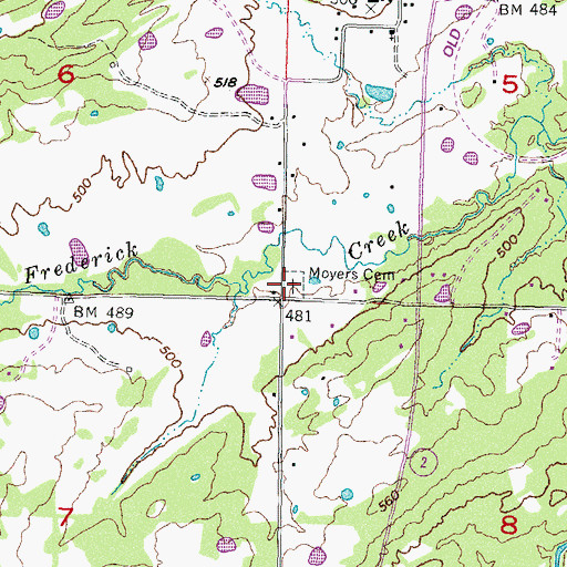 Topographic Map of Moyers Cemetery, OK