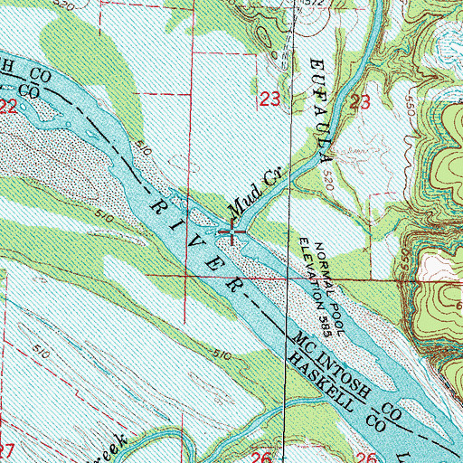 Topographic Map of Mud Creek, OK