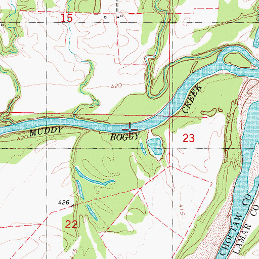 Topographic Map of Muddy Boggy Creek, OK
