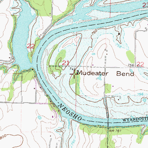 Topographic Map of Mudeater Bend, OK