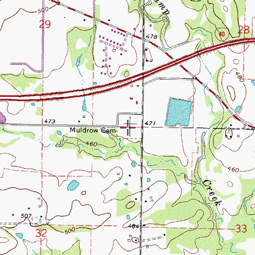 Topographic Map of Muldrow Cemetery, OK