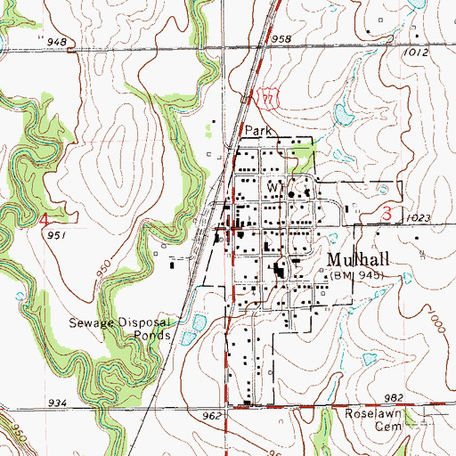 Topographic Map of Mulhall, OK