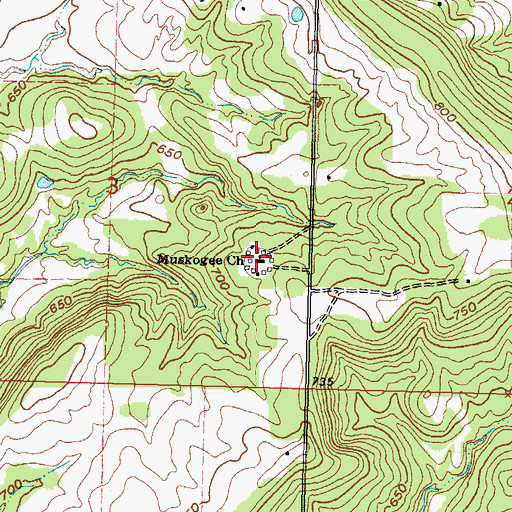 Topographic Map of Muskogee Church, OK