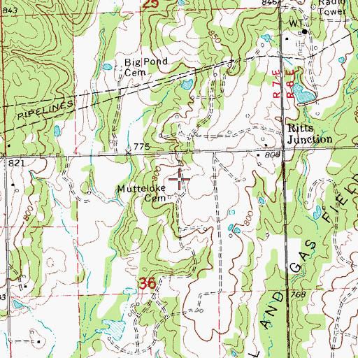 Topographic Map of Mutteloke Cemetery, OK