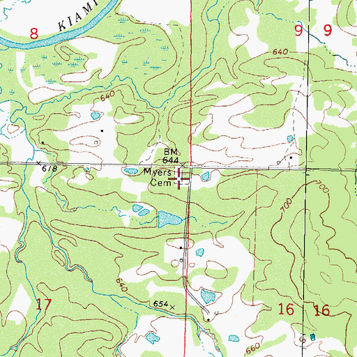 Topographic Map of Myers Cemetery, OK