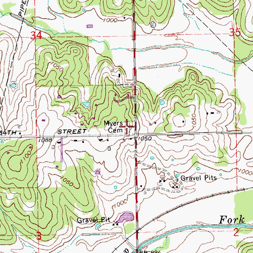 Topographic Map of Oakwood Cemetery, OK