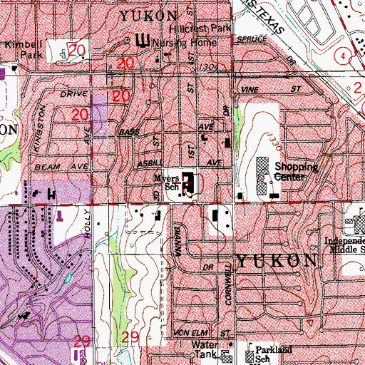 Topographic Map of Myers Elementary School, OK