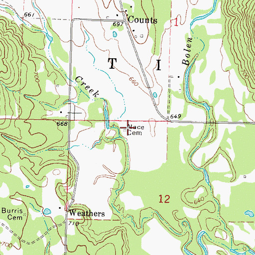 Topographic Map of Nace Cemetery, OK