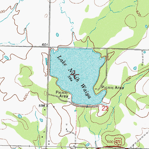 Topographic Map of Lake Nanih Waiya, OK