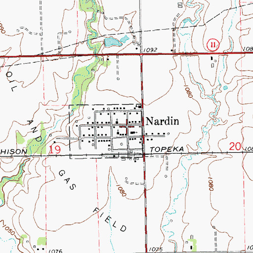Topographic Map of Nardin, OK