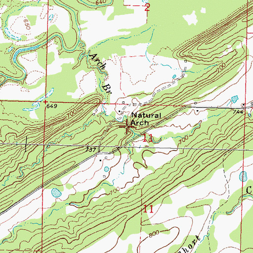 Topographic Map of Lime Arch Bridge, OK