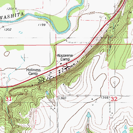 Topographic Map of Nazarene Camp, OK