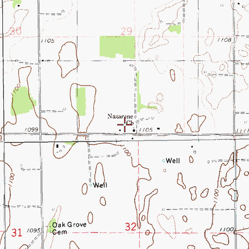 Topographic Map of Nazarene Church, OK