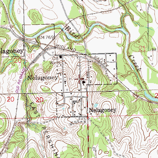 Topographic Map of Nelagoney, OK