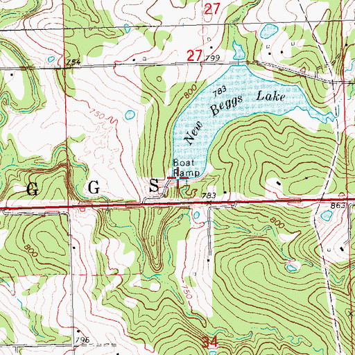 Topographic Map of New Beggs Lake, OK