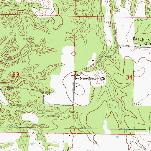 Topographic Map of New Green Church, OK