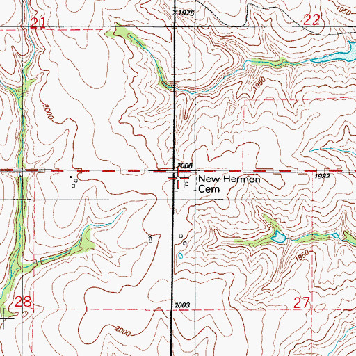Topographic Map of New Herman Cemetery, OK