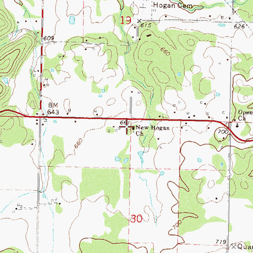 Topographic Map of New Hogan Church, OK