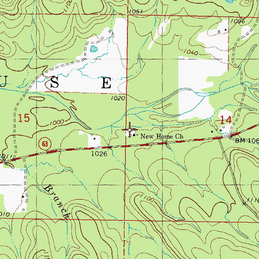 Topographic Map of New Home Church, OK