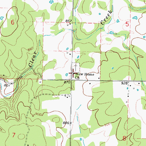 Topographic Map of New Home Church, OK