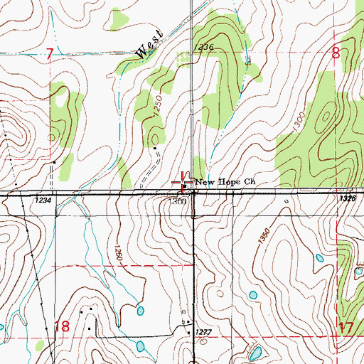 Topographic Map of New Hope Church, OK