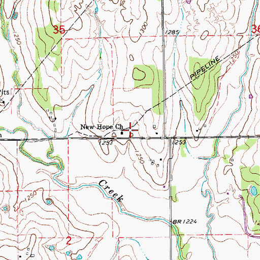 Topographic Map of New Hope Church, OK