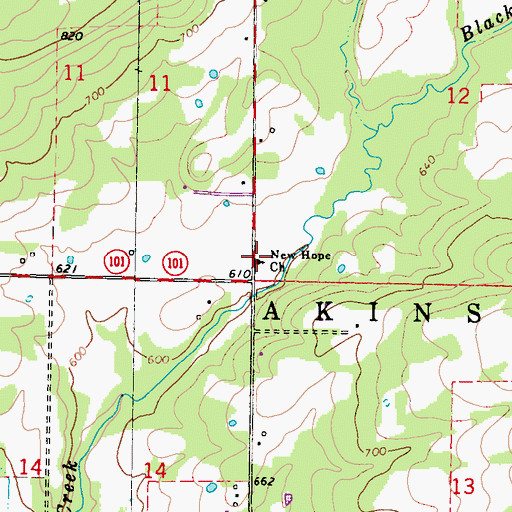 Topographic Map of New Hope Church, OK