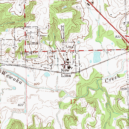 Topographic Map of New Lima, OK
