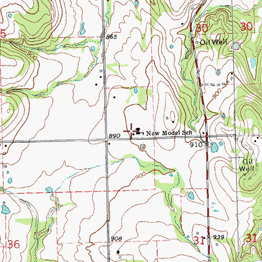 Topographic Map of New Model School, OK