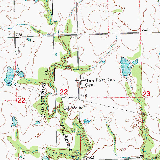 Topographic Map of New Post Oak Cemetery, OK