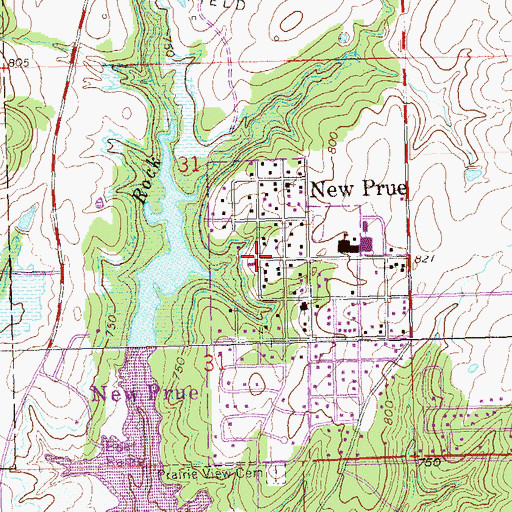 Topographic Map of New Prue, OK
