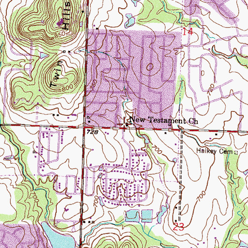 Topographic Map of New Testament Church, OK