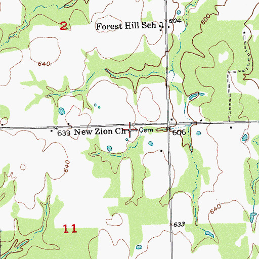 Topographic Map of New Zion Church, OK