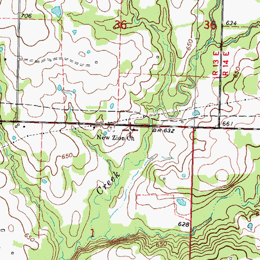Topographic Map of New Zion Church, OK