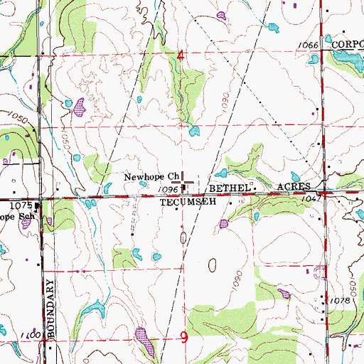 Topographic Map of New Hope Baptist Church, OK