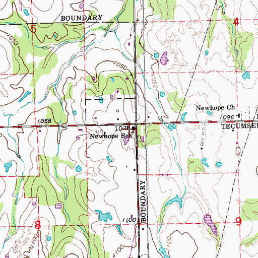 Topographic Map of Newhope School, OK