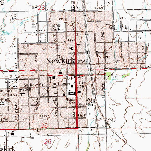 Topographic Map of Newkirk, OK